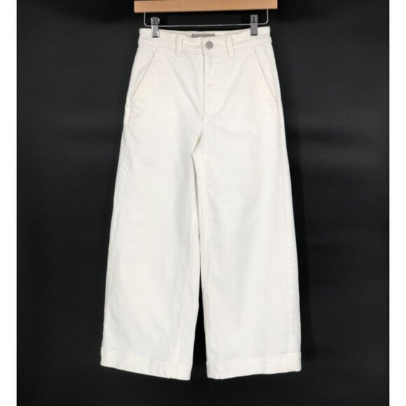 Everlane Women's Cropped Wide-Leg Short Jeans Size 0 White Denim Pants Old Money - Picture 1 of 7